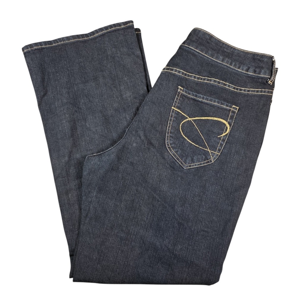 Chicos Platinum Dark Wash Bootcut Jeans Womens Short Indigo Stretch 2.5 Sz 14